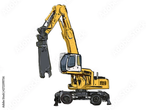 Fototapeta construction equipment in yellow Special machines for the building work Forklifts cranes excavators tractors bulldozers trucks cars concrete mixer trailer Vector i