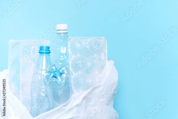 Fototapeta polyethylene plastic  on blue background