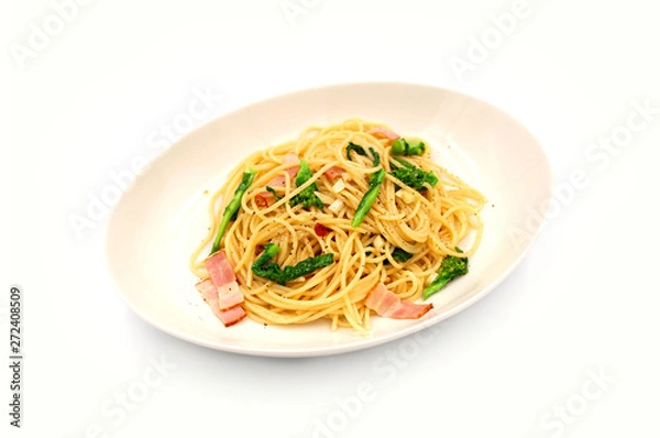 Obraz 菜の花とベーコンのペペロンチーノ