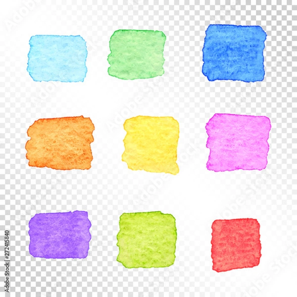 Fototapeta Set of Colorful Square Watercolor Spots on Transparent Background.