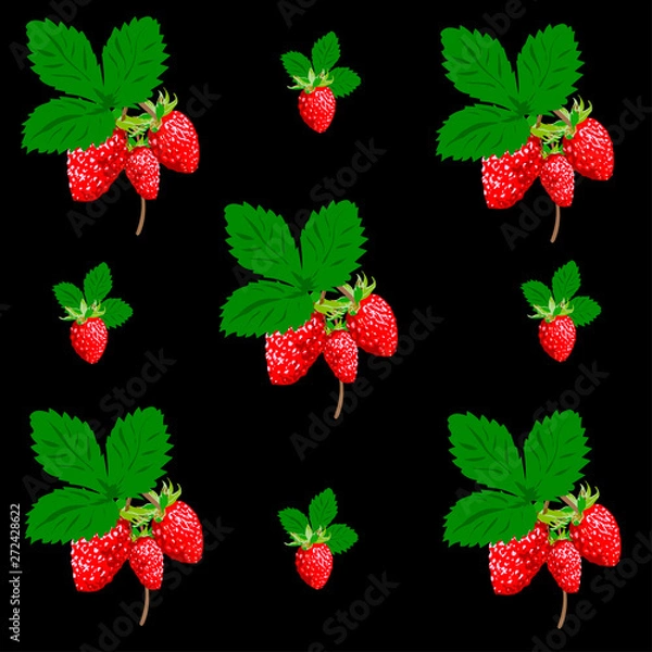 Fototapeta Vector pattern with bright strawberries