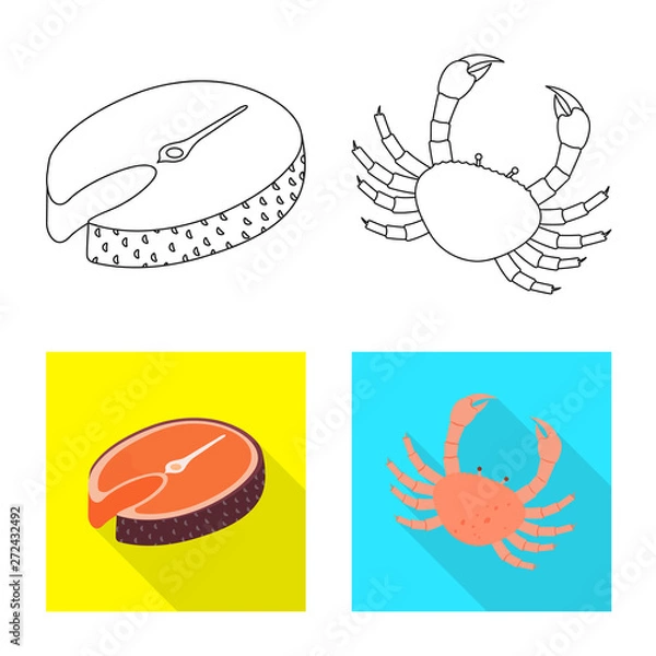 Fototapeta Vector illustration of fresh  and restaurant symbol. Collection of fresh  and marine   stock symbol for web.