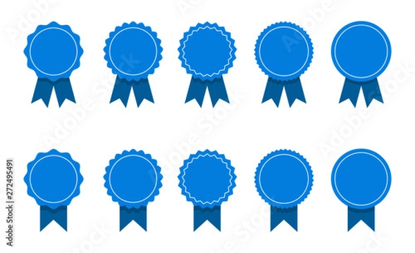 Fototapeta blue ribbon and banner. set of premium quality and guarantee labels isolated on white background. vector illustration