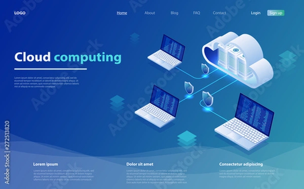 Obraz Cloud Computing Concept. Cloud computing technology users network configuration isometric advertisement poster.