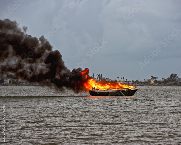Obraz Sailboat engulfed in flames