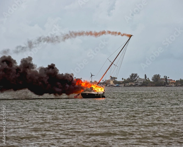 Obraz Sailboat on fire — Mast is falling