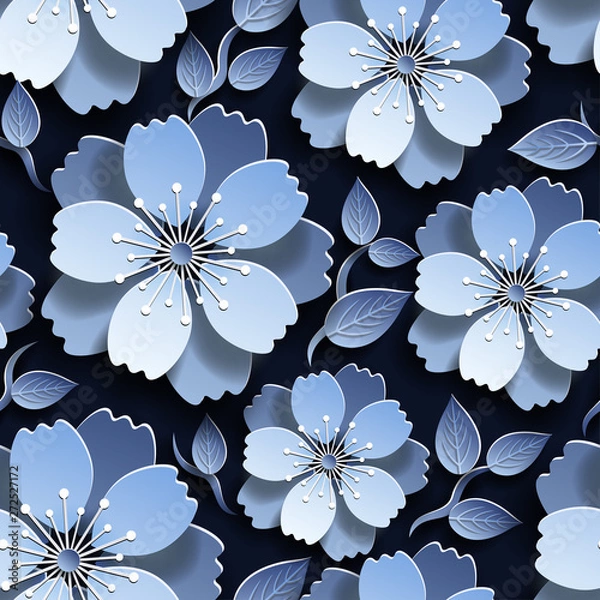 Fototapeta Beautiful dark blue seamless pattern with sakura