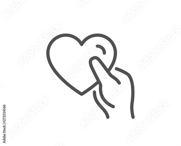 Fototapeta Hold heart line icon. Friends love sign. Friendship hand symbol. Quality design element. Linear style hold heart icon. Editable stroke. Vector
