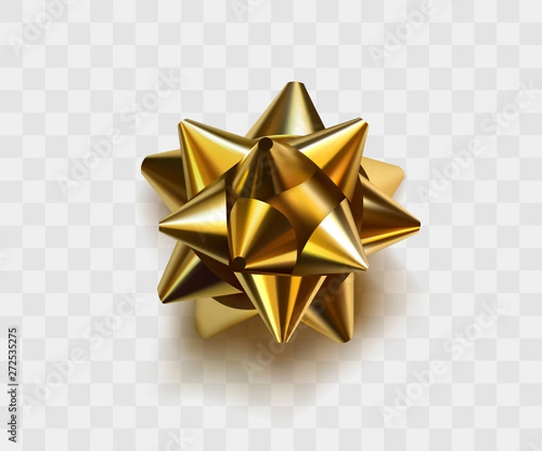 Obraz Gold bow realistic design. Decorative gift bow isolated on transparent background