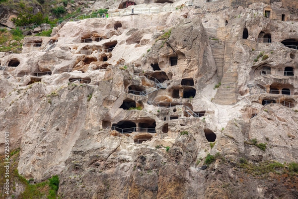 Fototapeta View of Vardzia caves. Vardzia is a cave monastery site in southern Georgia, excavated from the slopes of the Erusheti Mountain on the left bank of the Kura River