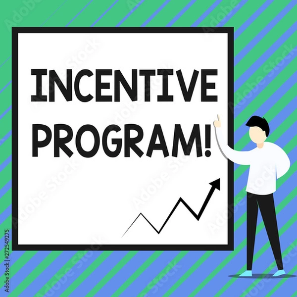Fototapeta Conceptual hand writing showing Incentive Program. Concept meaning specific scheme used to promote certain action or behavior Zigzag arrow line diagram chart present in board by lecturer