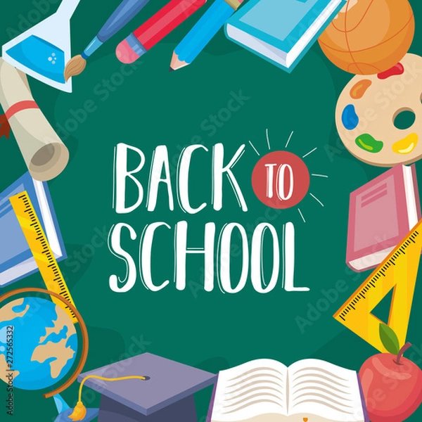 Fototapeta pencils with books and art palette with cap graduation background