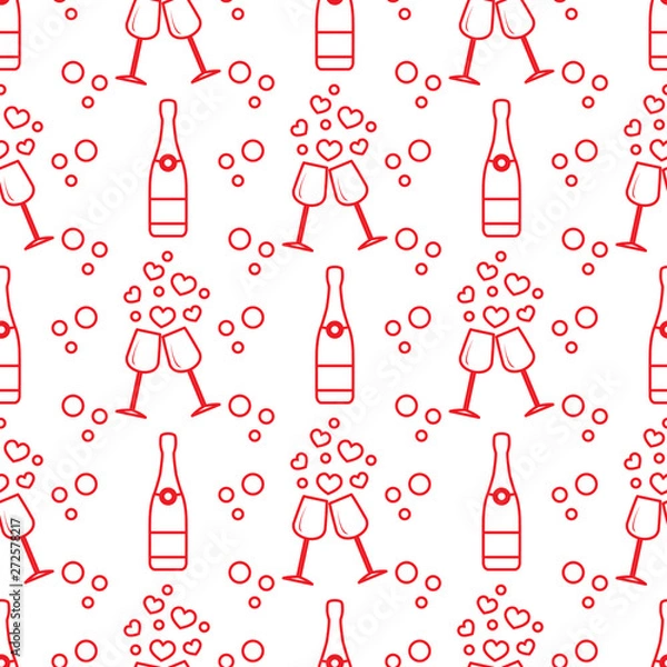 Fototapeta Seamless holiday pattern. Hearts, glasses, bottle