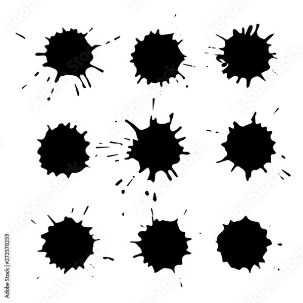 Fototapeta Dirty art hand drawn grunge blots set isolated on white background. Ink stains for abstract backgrounds and textures.