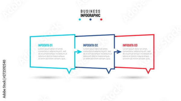 Fototapeta Thin line flat elements for infographic. Business concept with 3 options, arrows, parts, steps or processes. Can be used for diagram, graph, presentation and chart. Vector template.