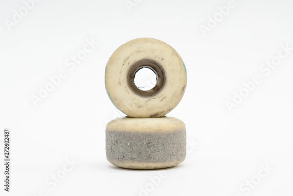 Fototapeta Close up of a skateboard wheel on white background. Complete ska