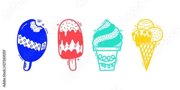 Fototapeta Collection of vector ice cream illustrations drawn by hand isolated on background