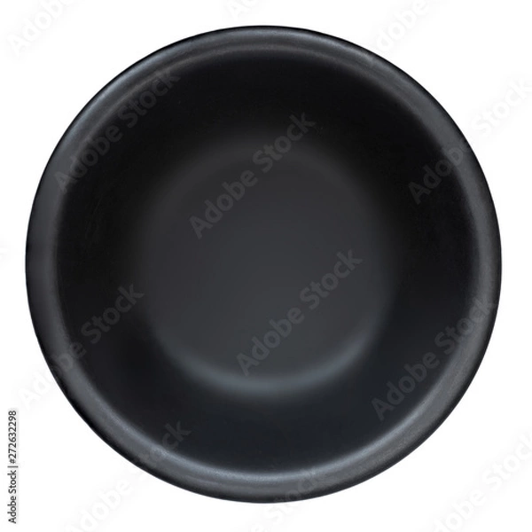 Fototapeta Black plate isolated on white background. Top view of empty Round stone  plate