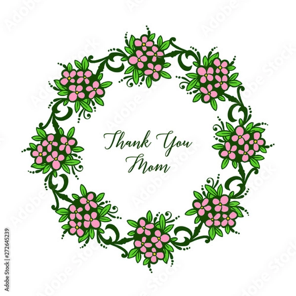Fototapeta Vector illustration lettering thank you mom with crowd of pink wreath frames