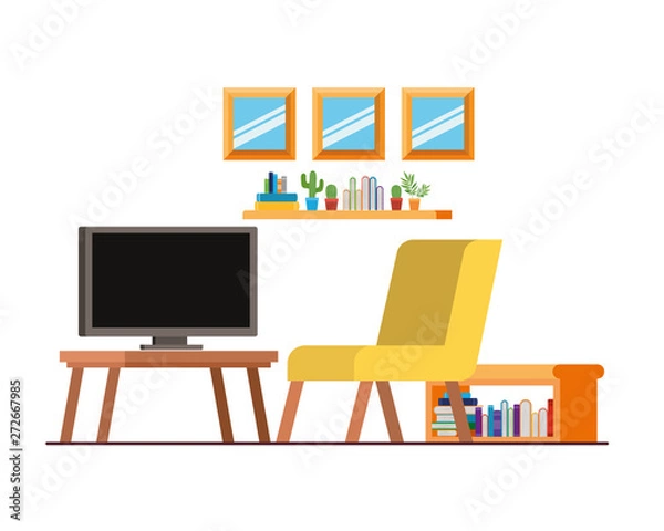 Fototapeta comfortable sofa in living room with plasma tv
