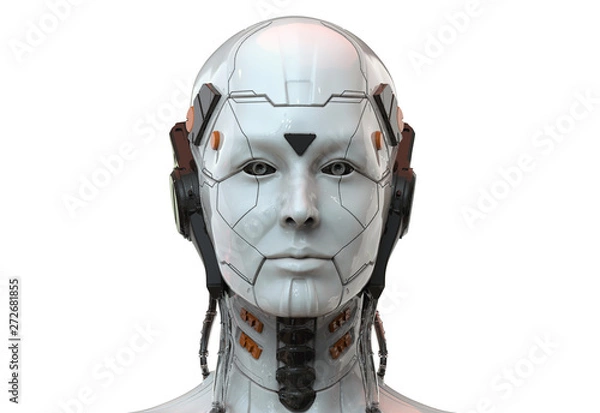 Fototapeta Robot woman, sci-fi android female  artificial intelligence 3d render
