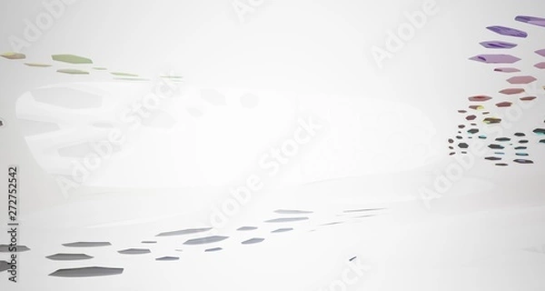 Fototapeta Abstract white and colored gradient glasses smooth parametric interior  with window. 3D illustration and rendering.