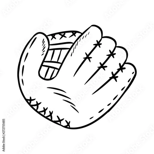 Obraz Hand drawn doodle sketch of baseball glove. Cartoon style drawing, for posters, decoration and print. Vector illustration