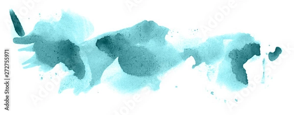 Obraz Abstract watercolor background hand-drawn on paper. Volumetric smoke elements. Blue-Green color. For design, web, card, text, decoration, surfaces.
