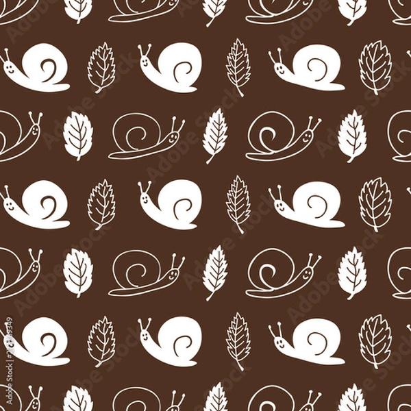 Fototapeta Seamless snail pattern. Brown background. Vector illustration.