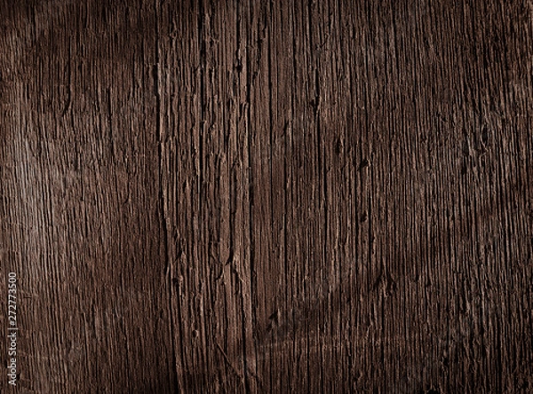 Fototapeta Texture of dark brown old rough wood. Abstract background for design. Vintage retro