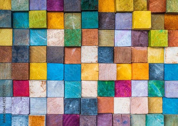 Fototapeta kolorowe drewniane kostki – geometryczna mozaika pełna barw