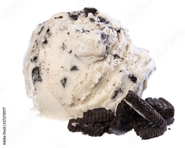 Fototapeta scoop of cookies and ice cream with cookie isolated on white background - front view