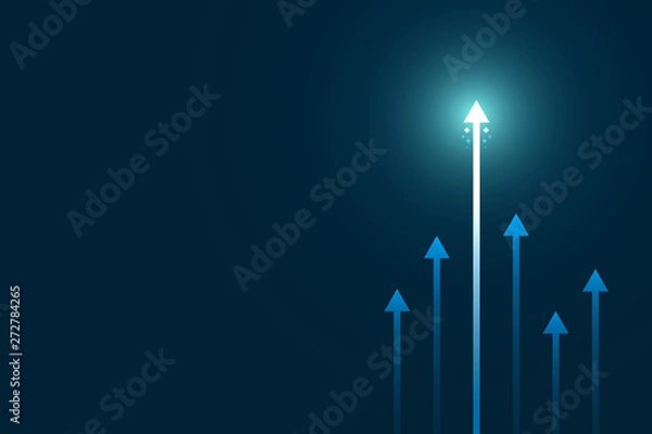 Fototapeta Up arrows on blue background illustration vector for business and finance, copy space composition, minimalist style, growth concept.