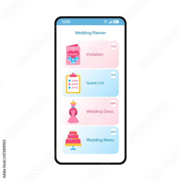 Fototapeta Wedding planner smartphone interface template