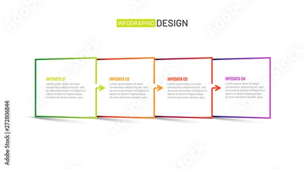 Fototapeta Vector square thin line element for infographic. Business concept with 4 options, steps, arrows or processes.