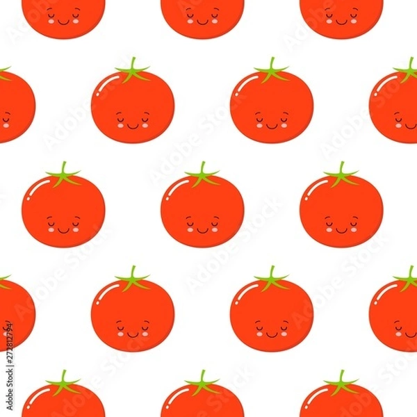 Fototapeta funny tomato character, seamless pattern design for wallpaper, print, poster, wrapping paper, textile. vegan pattern