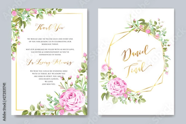 Obraz beautiful wedding and invitation card with floral and leaves frame