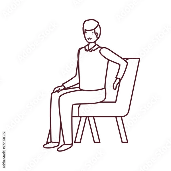 Fototapeta silhouette of man sitting in chair with white background
