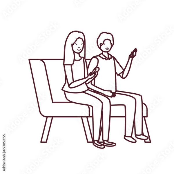 Obraz silhouette of couple with sitting in chair on white background