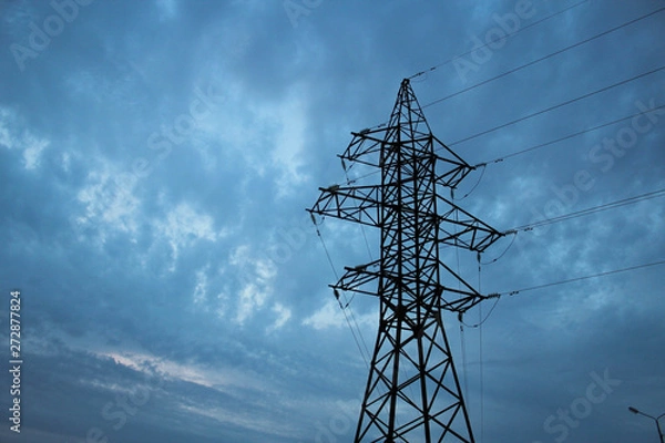 Obraz power line tower against the beautiful sky