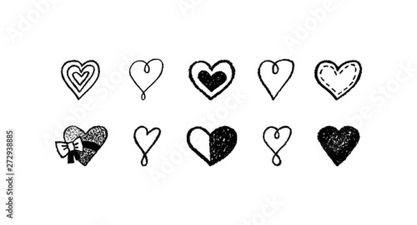 Obraz Vector set of hand drawn hearts on white background.