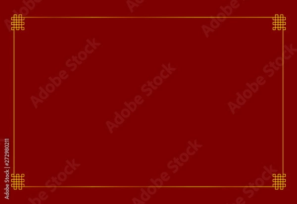 Fototapeta Vector Oriental Golden Frame, Blank Background Template, Bright Gold Colorful Border with Endless Nodes Corners.