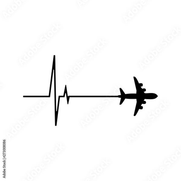 Obraz Heartbeat whith airplane. vector illustration