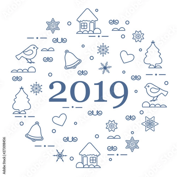 Obraz Happy New Year 2019 card. Vector illustration.