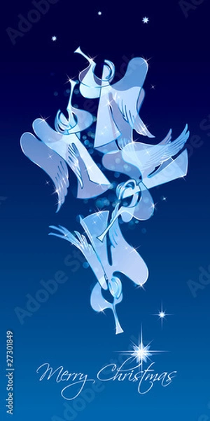 Obraz Christmas Angels on a blue background