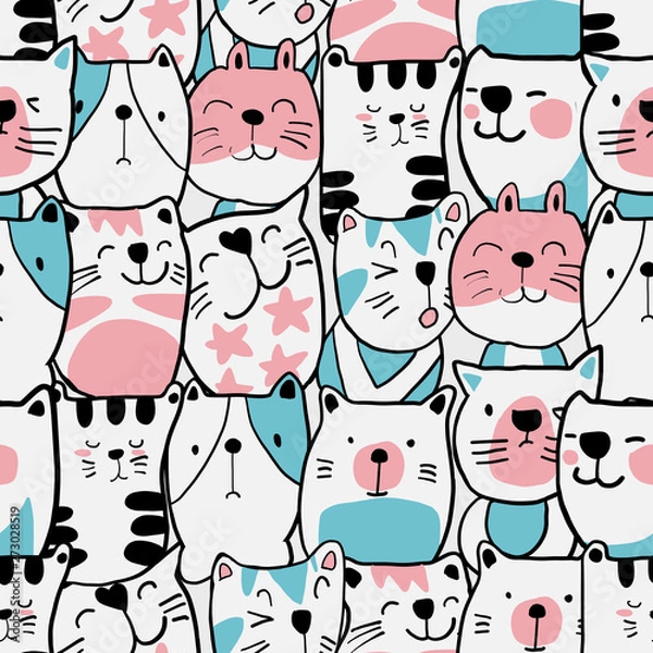 Obraz Seamless pattern hand drawn cat dog doodle