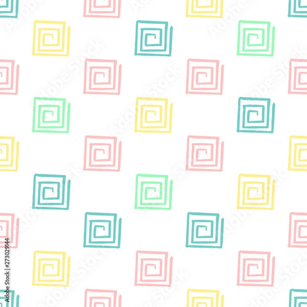 Fototapeta Hand Draw Squares Pattern Kids Blue, Pink, Mint, Yellow. Vector Endless Background pencil Texture of squares