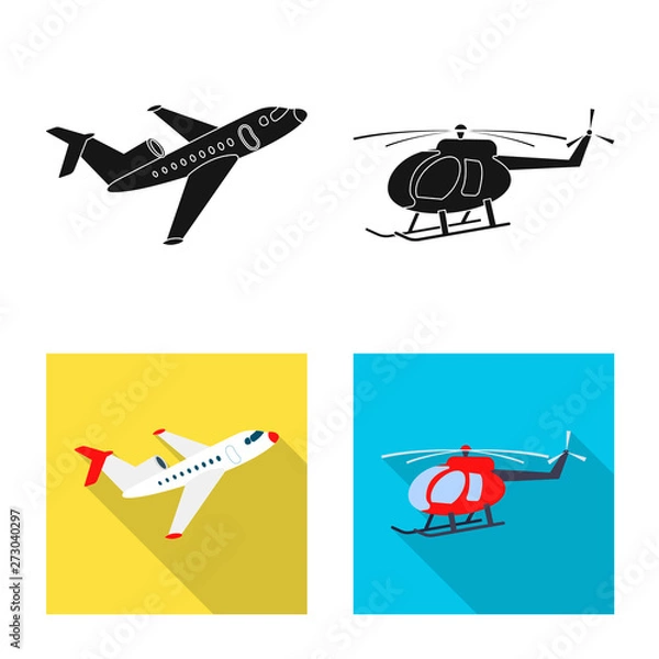 Fototapeta Vector illustration of plane and transport icon. Collection of plane and sky vector icon for stock.