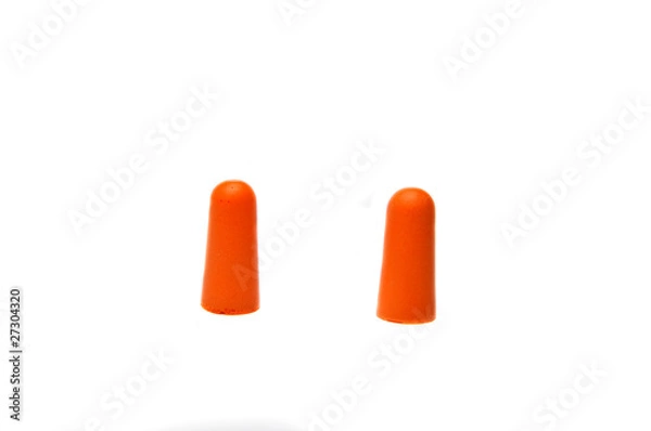 Obraz Orange ear plugs isolated on white background
