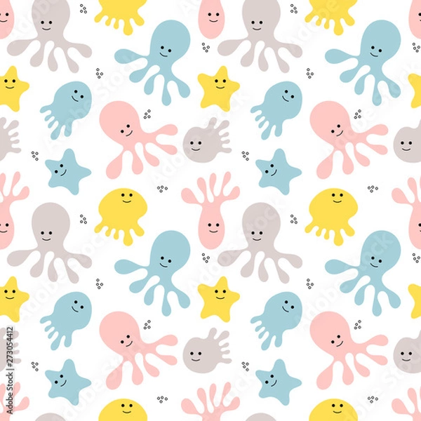 Fototapeta Sea life. Doodle seamless pattern. Vector illustration.